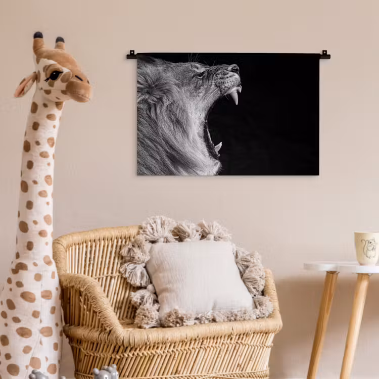 Dieren - Leeuw - Zwart - Wit - Portret Wandkleed katoen klein -wsfeer5_kind