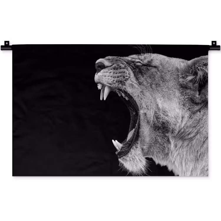 Dieren - Leeuw - Zwart - Wit - Portret Wandkleed katoen klein -zz3d