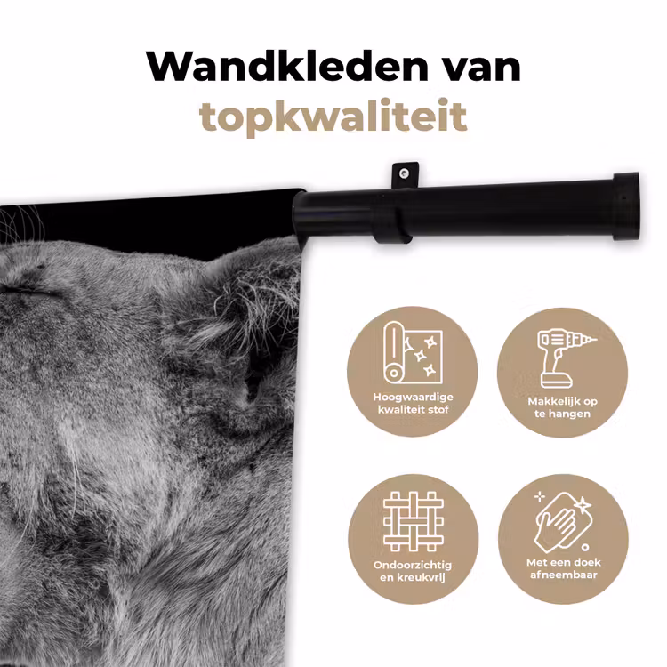 Dieren - Leeuw - Zwart - Wit - Portret Wandkleed katoen klein -sfeer2