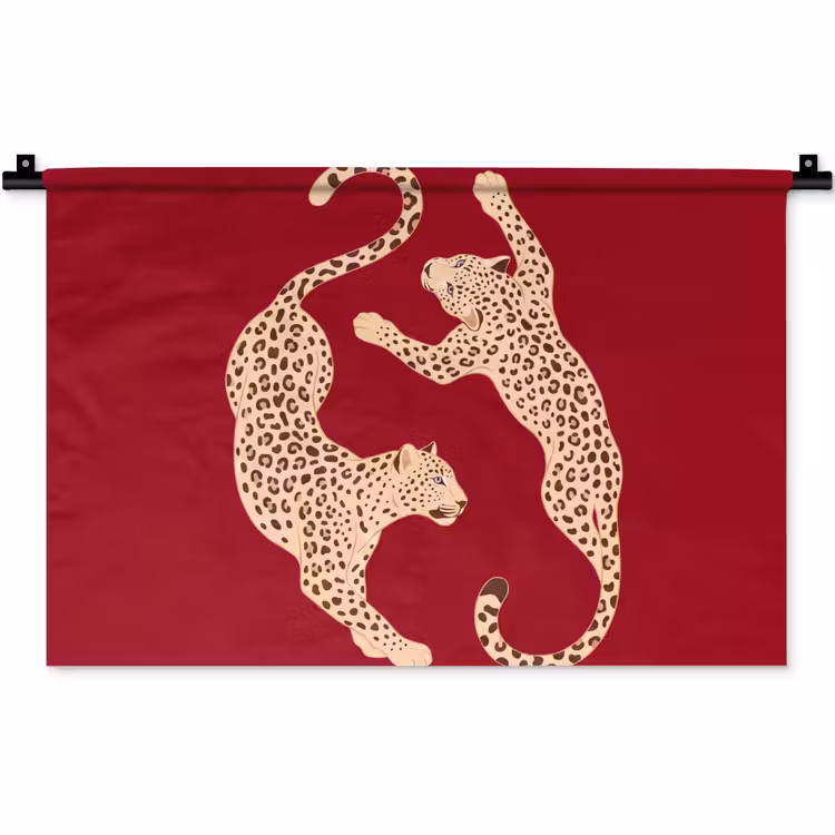 Dieren - Luipaard - Abstract - Rood - Modern Wandkleed katoen klein -zz3d
