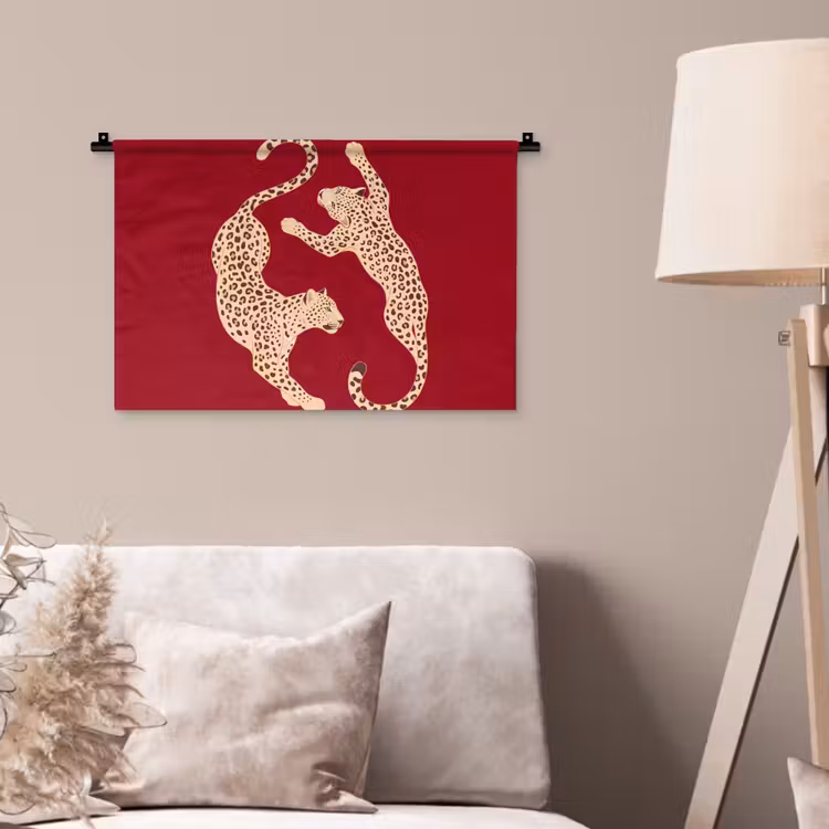 Dieren - Luipaard - Abstract - Rood - Modern Wandkleed katoen klein -sfeer4