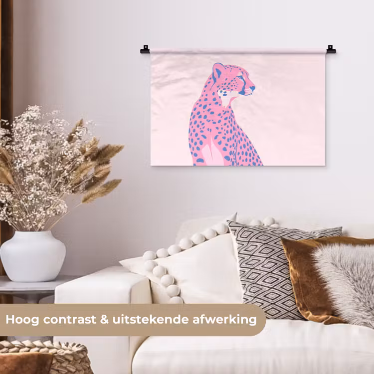 Dieren - Profiel - Abstract - Roze - Blauw Wandkleed katoen klein -sfeer1