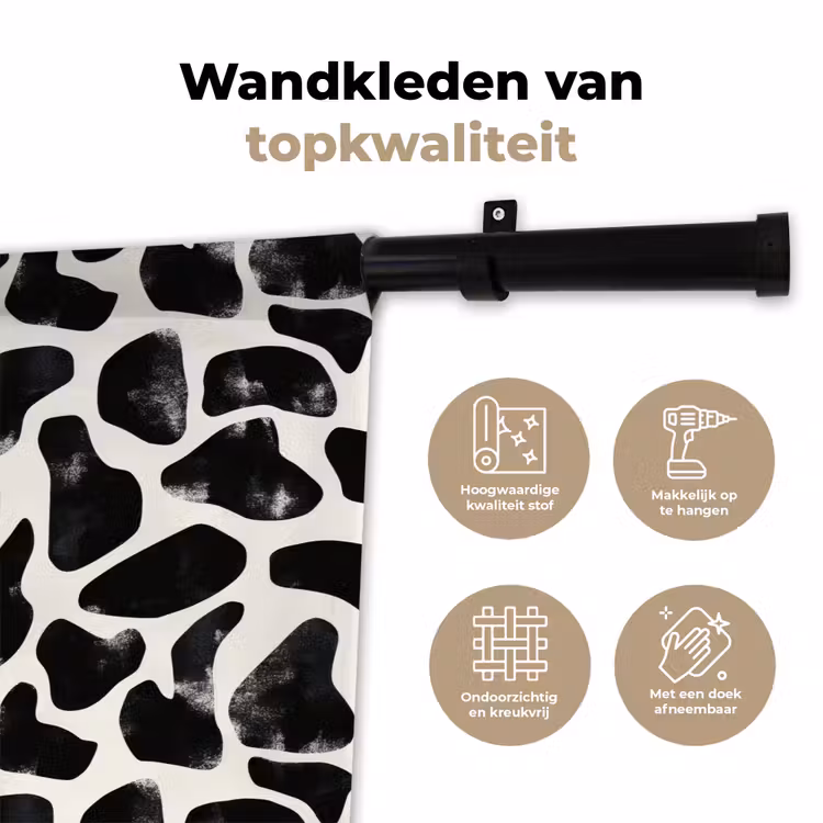 Dierenpatroon - Vlekken - Zwart - Wit Wandkleed katoen klein 269 -sfeer2