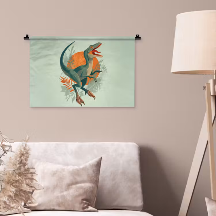 Dino - Bladeren - Grafisch - Groen Wandkleed katoen klein -sfeer4