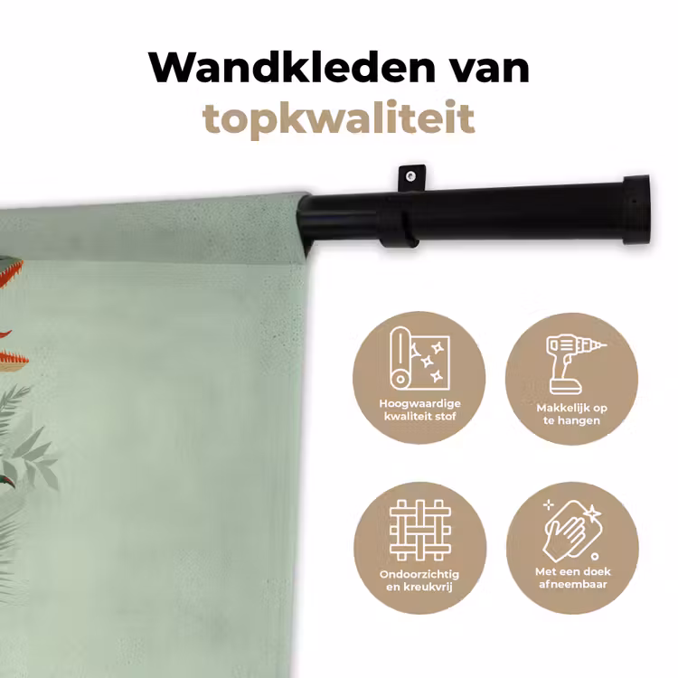 Dino - Bladeren - Grafisch - Groen Wandkleed katoen klein -sfeer2