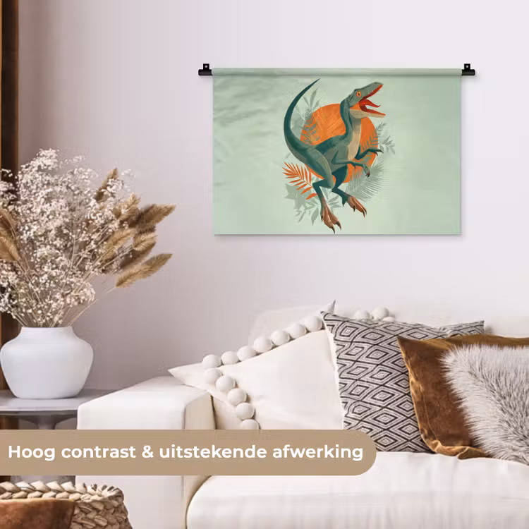 Dino - Bladeren - Grafisch - Groen Wandkleed katoen klein -sfeer1