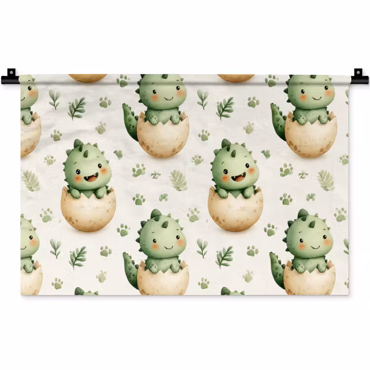 Dino - Eieren - Groen Wandkleed katoen klein 269 -zz3d