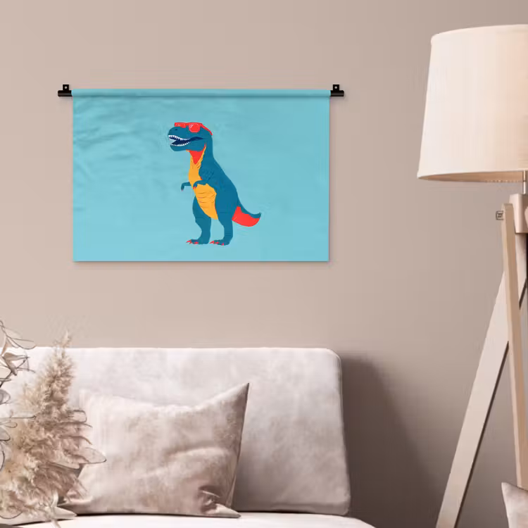 Dinosaurus - Blauw - Zonnebril Wandkleed katoen klein -sfeer4