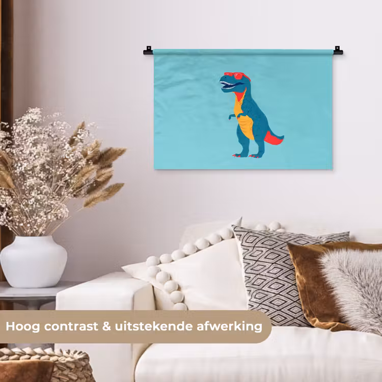 Dinosaurus - Blauw - Zonnebril Wandkleed katoen klein -sfeer1