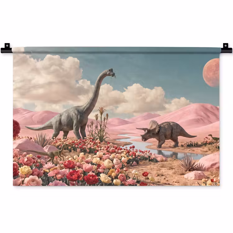 Wandkleed - Dinosaurus - Roze - Landschap - Dinosaurus - Roze - Landschap Wandkleed katoen klein