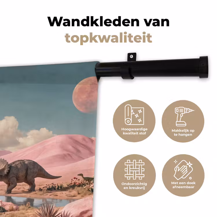 Wandkleed - Dinosaurus - Roze - Landschap - Dinosaurus - Roze - Landschap Wandkleed katoen klein