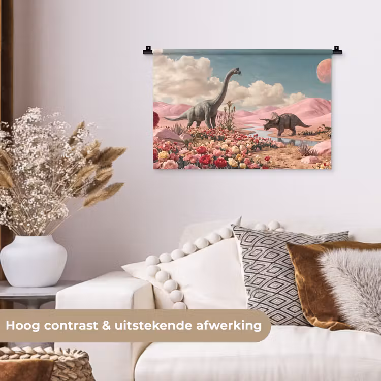 Wandkleed - Dinosaurus - Roze - Landschap - Dinosaurus - Roze - Landschap Wandkleed katoen klein