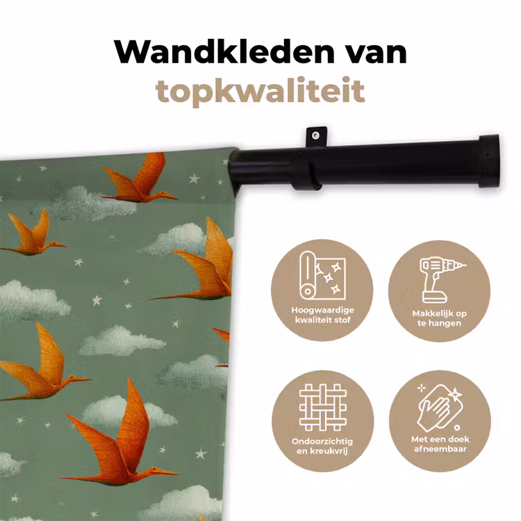Dinosaurussen - Wolken - Sterren - Oranje Wandkleed katoen klein -sfeer2