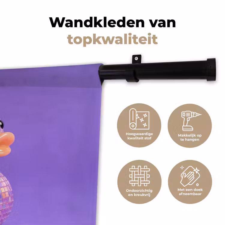 Disco - Eend - Paars Wandkleed katoen klein -sfeer2