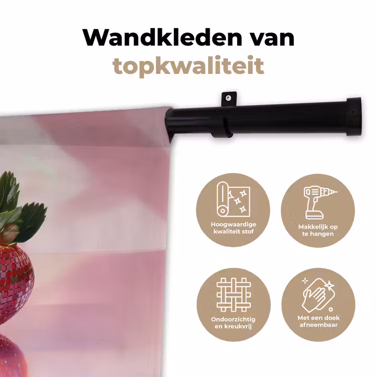 Disco - Fruit - Glitter - Strawberry Wandkleed katoen klein -sfeer2