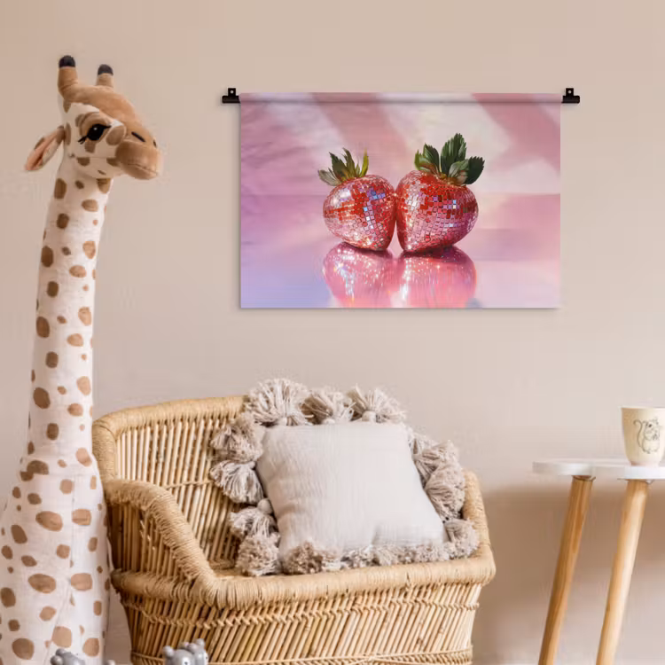 Disco - Fruit - Glitter - Strawberry Wandkleed katoen klein -wsfeer5_kind