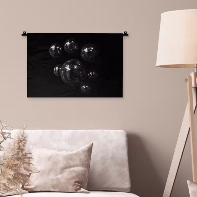 Discoballen - Minimalistisch - Zwart Wandkleed katoen klein -sfeer4