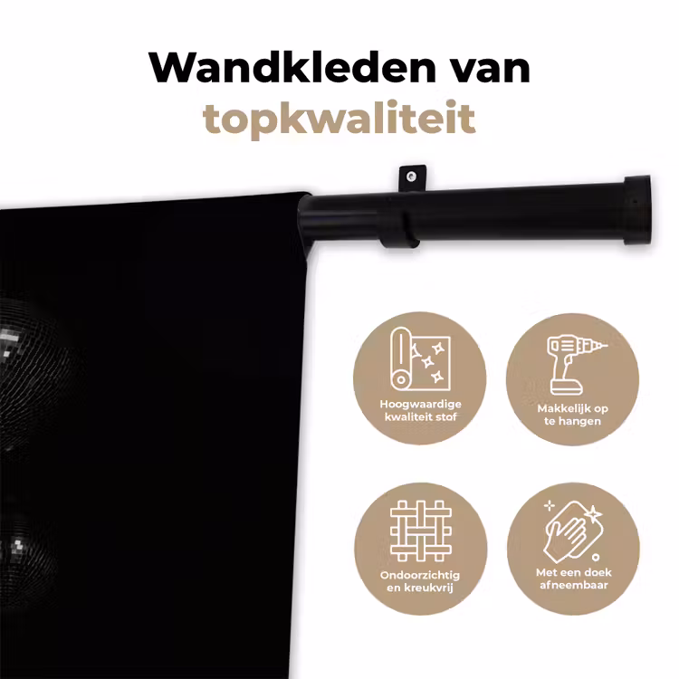 Discoballen - Minimalistisch - Zwart Wandkleed katoen klein -sfeer2