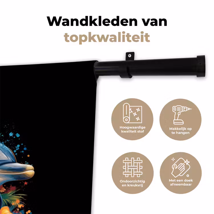 Dolfijn te midden van graffiti bloemen Wandkleed katoen klein -sfeer2