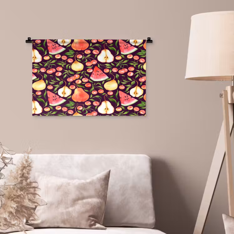 Donker - Bladeren - Fruit - Patroon Wandkleed katoen klein 269 -sfeer4