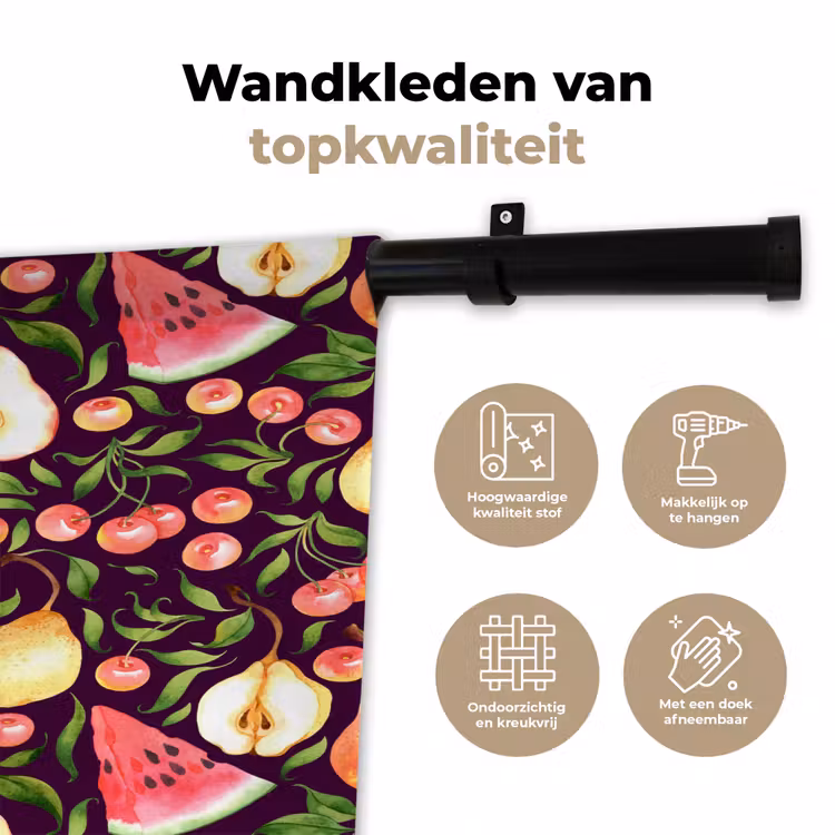 Donker - Bladeren - Fruit - Patroon Wandkleed katoen klein 269 -sfeer2