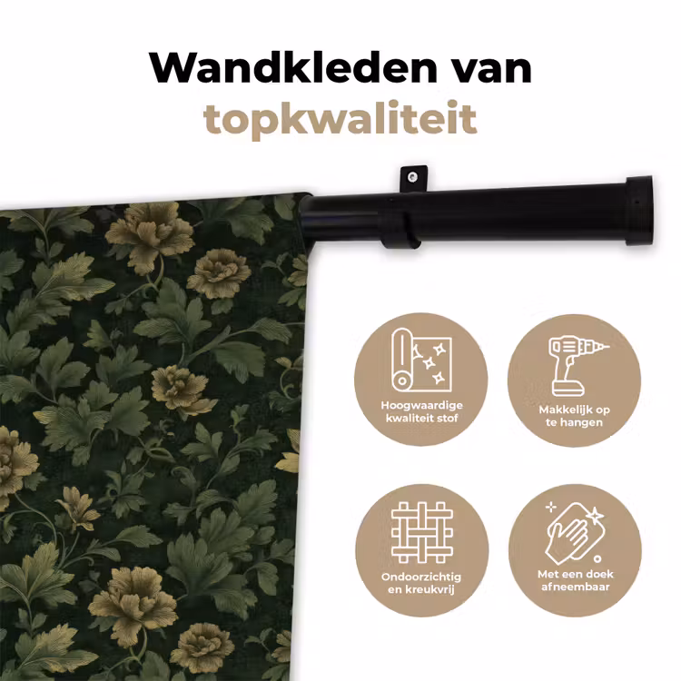 Donker - Groen - Goud - Botanisch Wandkleed katoen klein 269 -sfeer2