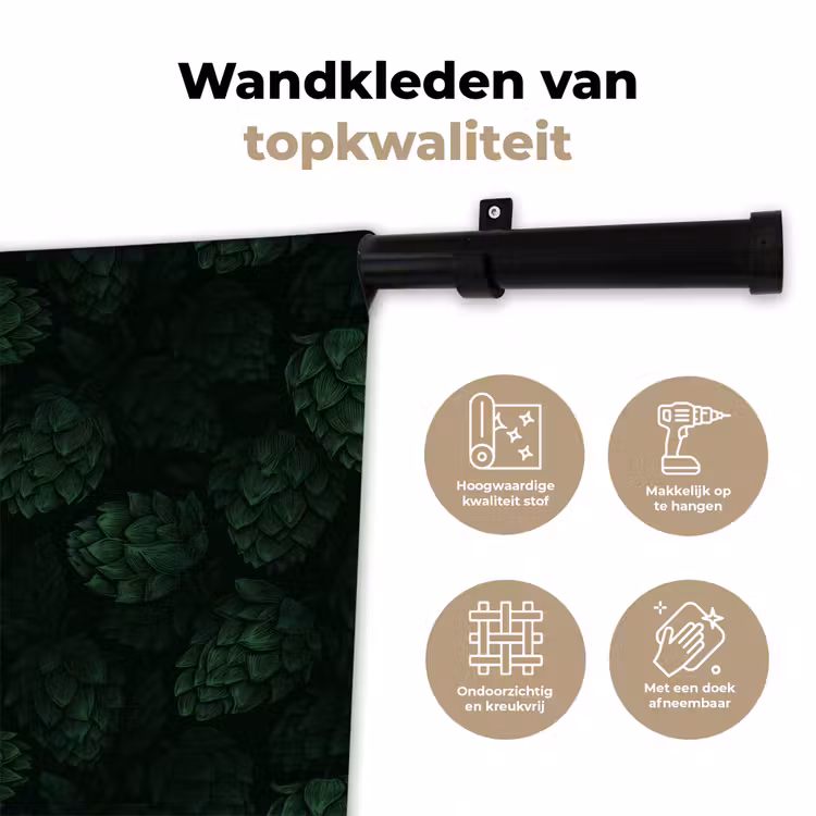 Donker - Groen - Hopbellen - Botanisch - Illustratie Wandkleed katoen klein 269 -sfeer2