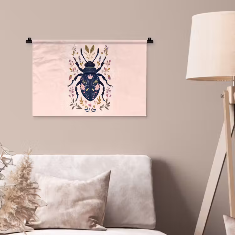 Donkerblauw - Kever - Bloemtakken - Sierlijk Wandkleed katoen klein -sfeer4