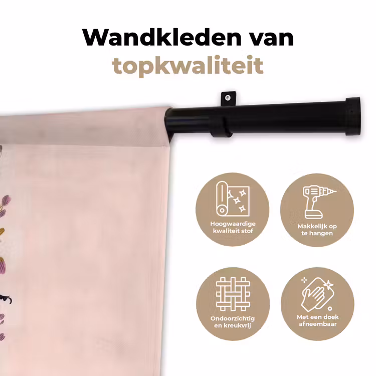 Donkerblauw - Kever - Bloemtakken - Sierlijk Wandkleed katoen klein -sfeer2