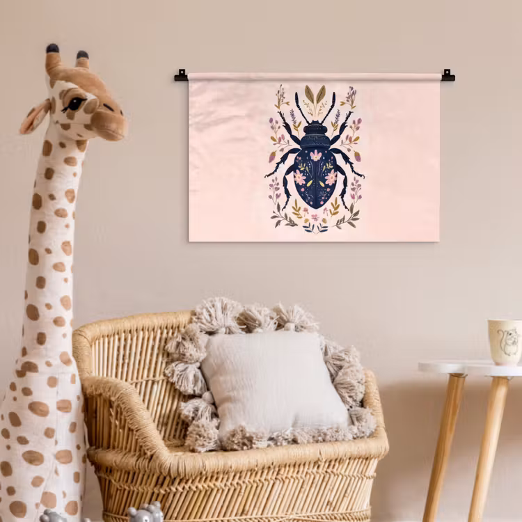 Donkerblauw - Kever - Bloemtakken - Sierlijk Wandkleed katoen klein -wsfeer5_kind