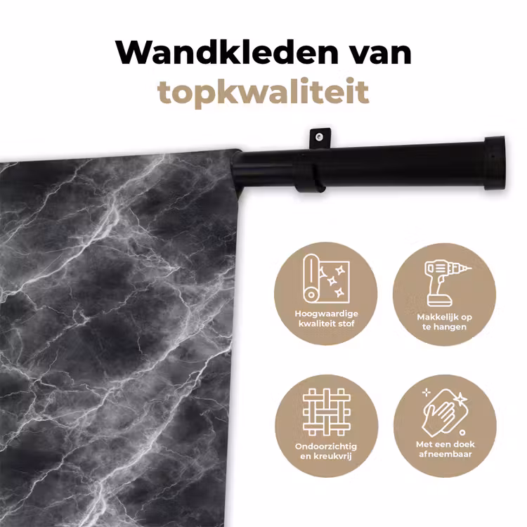 Donkergrijs - Bliksem - Marmer Wandkleed katoen klein 269 -sfeer2