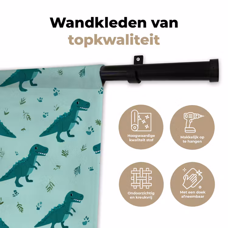 Donkergroen - Dinosaurussen - Afdrukken - Bladeren Wandkleed katoen klein -sfeer2