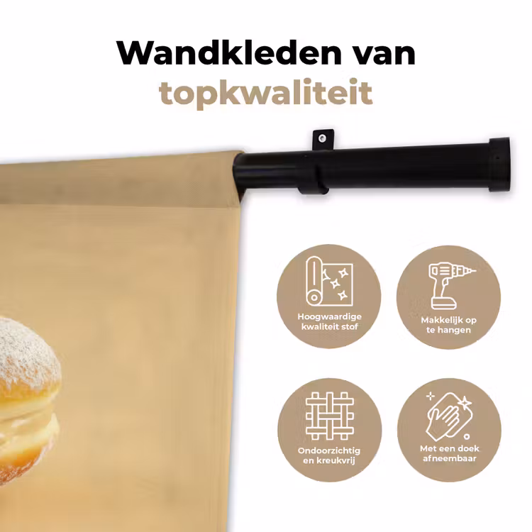 Donut - Romig - Poedersuiker - Beige Wandkleed katoen klein -sfeer2