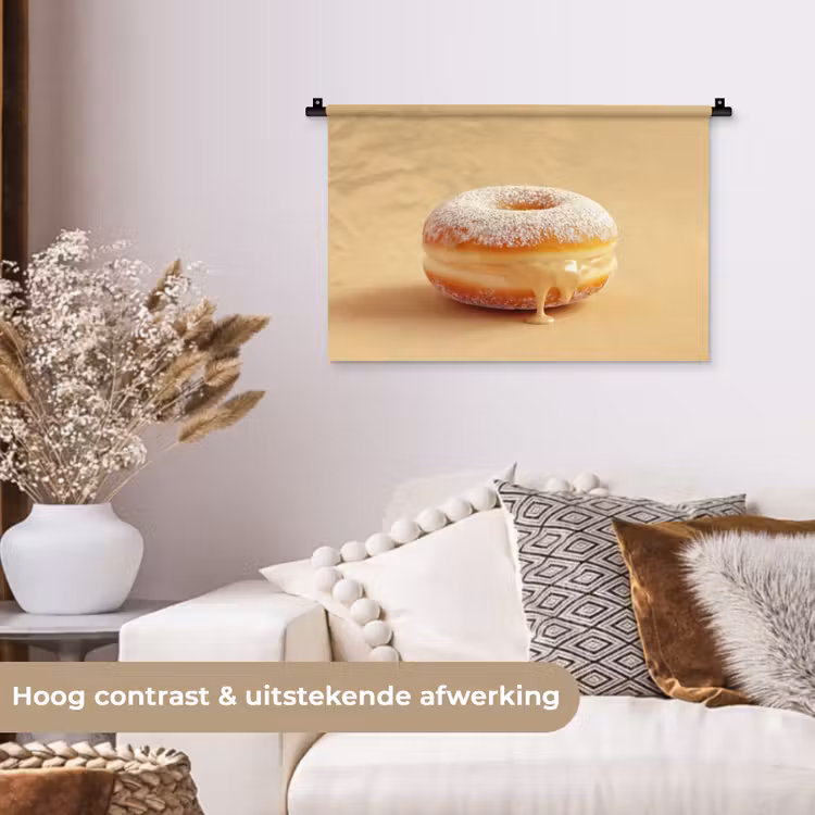 Donut - Romig - Poedersuiker - Beige Wandkleed katoen klein -sfeer1