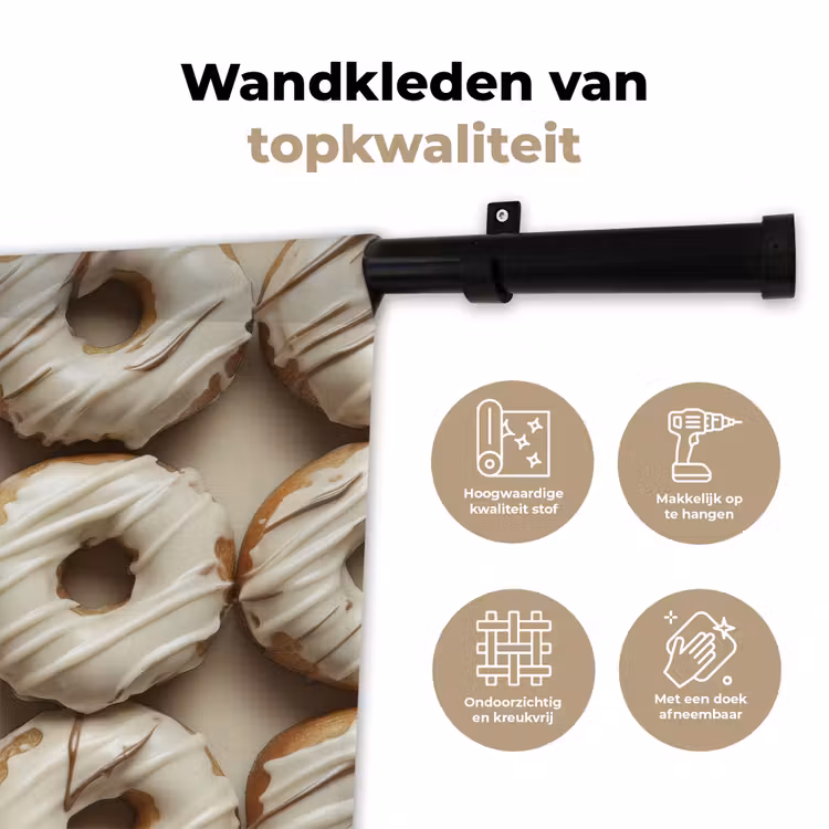 Donuts - Chocolade - Wit - Beige Wandkleed katoen klein -sfeer2