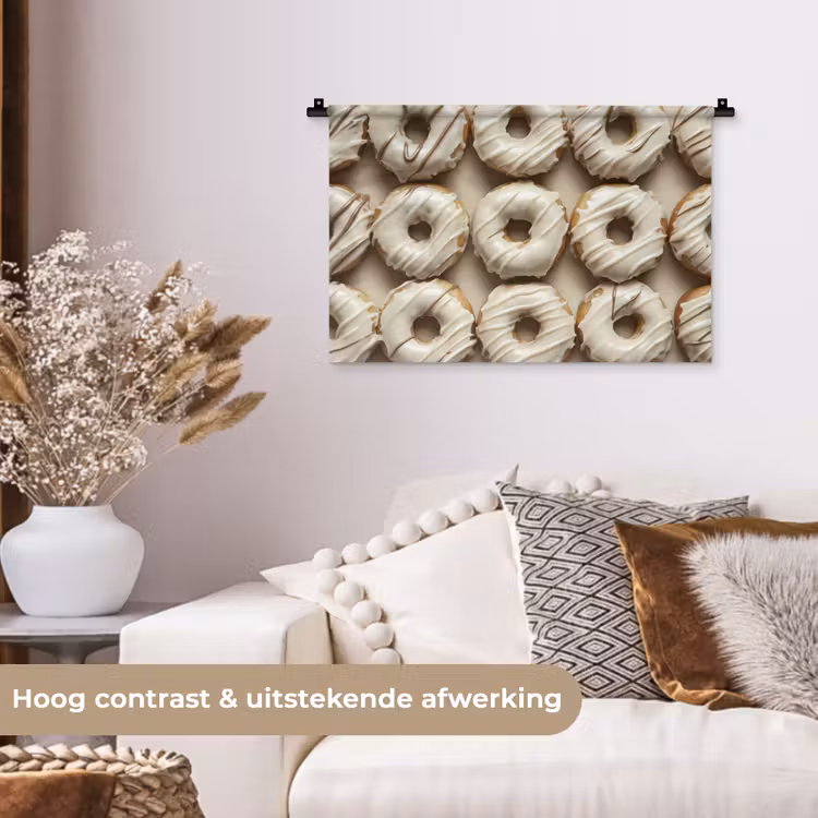 Donuts - Chocolade - Wit - Beige Wandkleed katoen klein -sfeer1