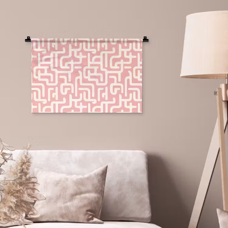 Doolhofpatroon - Roze - Wit - Abstract Wandkleed katoen klein 269 -sfeer4
