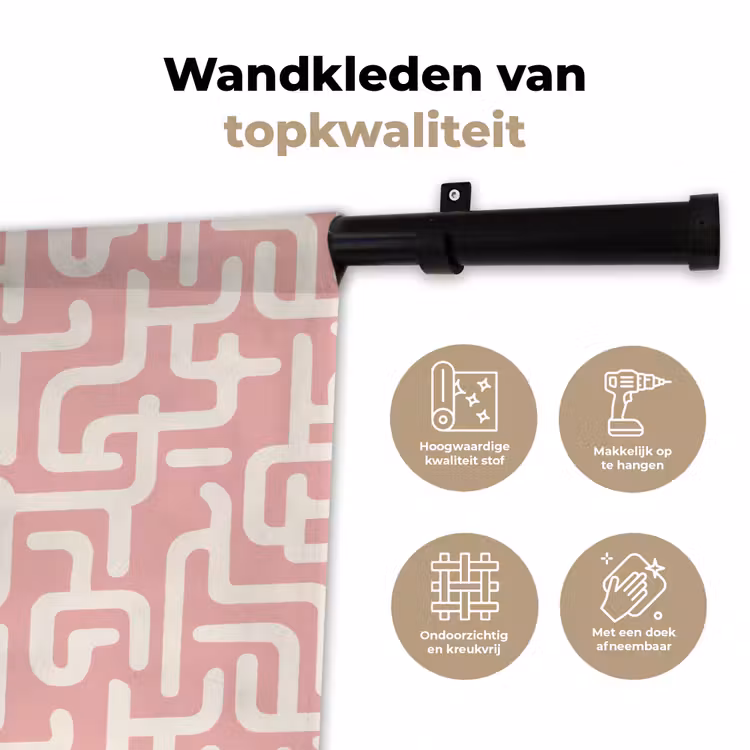 Doolhofpatroon - Roze - Wit - Abstract Wandkleed katoen klein 269 -sfeer2