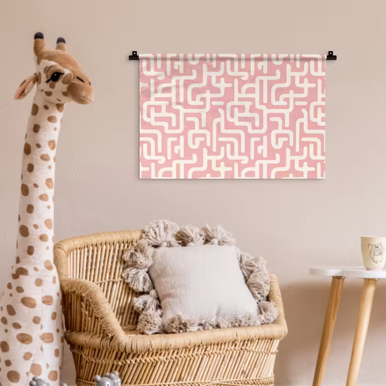 Doolhofpatroon - Roze - Wit - Abstract Wandkleed katoen klein 269 -wsfeer5_kind