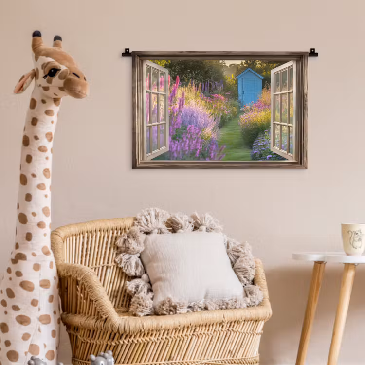 Doorkijk - Bloemen - Raam - Natuur Wandkleed katoen klein -wsfeer5_kind