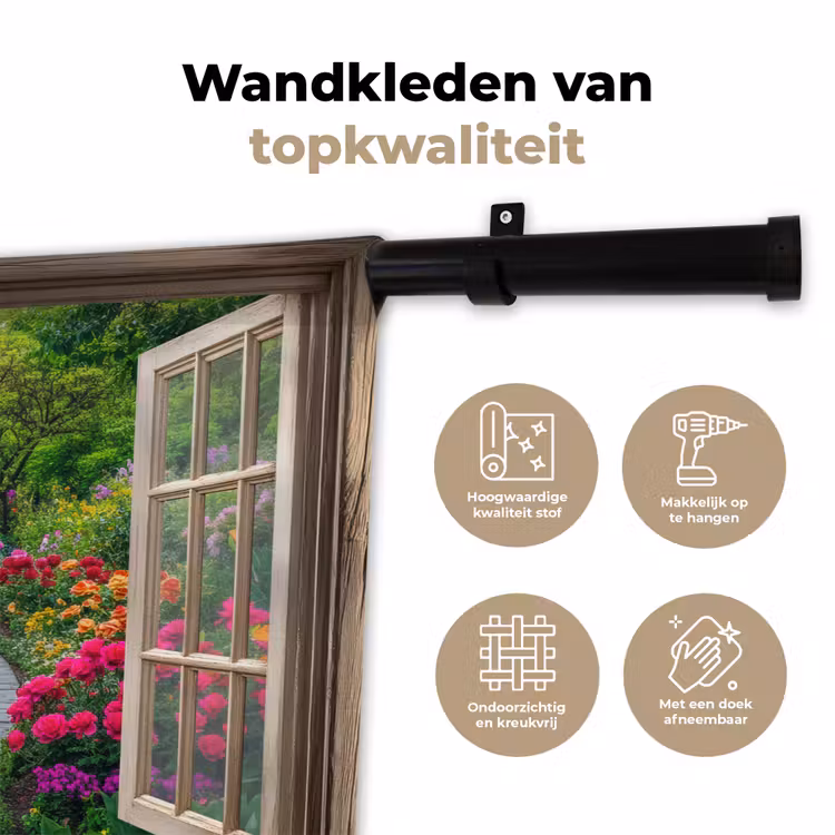 Doorkijk - Bloemen - Tuinpad - Natuur - Raam Wandkleed katoen klein -sfeer2