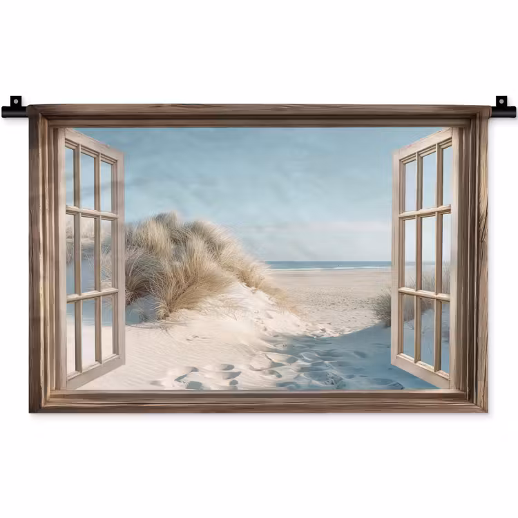 Doorkijk - Helmgras - Duinen - Zee - Landschap Wandkleed katoen klein -zz3d