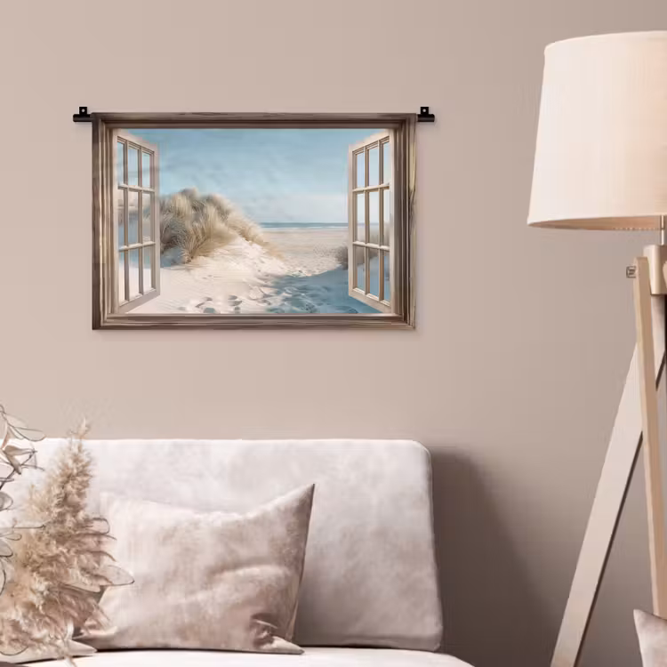 Doorkijk - Helmgras - Duinen - Zee - Landschap Wandkleed katoen klein -sfeer4