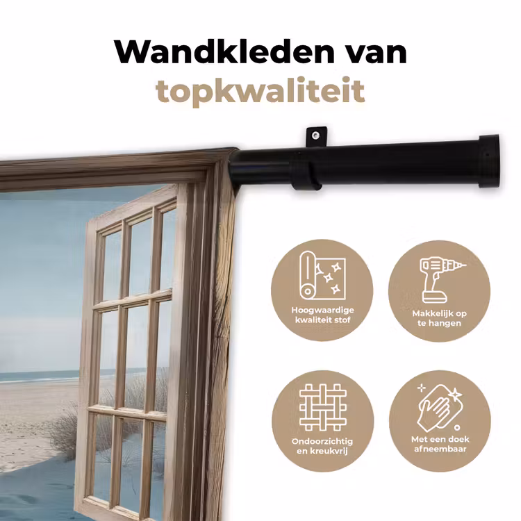 Doorkijk - Helmgras - Duinen - Zee - Landschap Wandkleed katoen klein -sfeer2