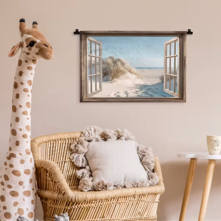 Doorkijk - Helmgras - Duinen - Zee - Landschap Wandkleed katoen klein -wsfeer5_kind