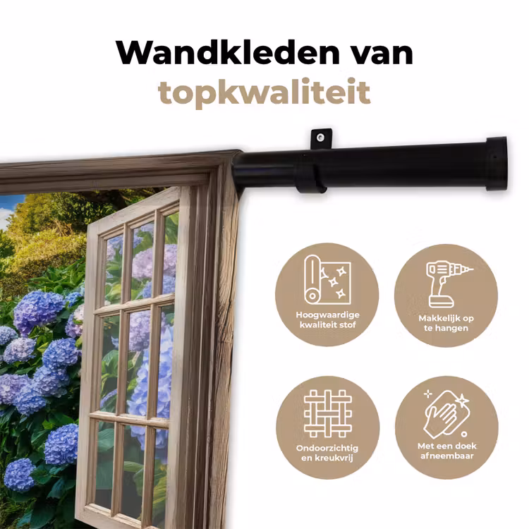 Doorkijk - Hortensia - Pad - Natuur Wandkleed katoen klein -sfeer2