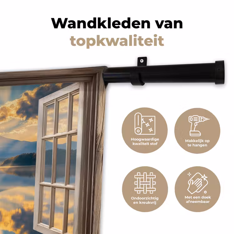 Doorkijk - Landschap - Bergen - Uitzicht - Raam Wandkleed katoen klein -sfeer2