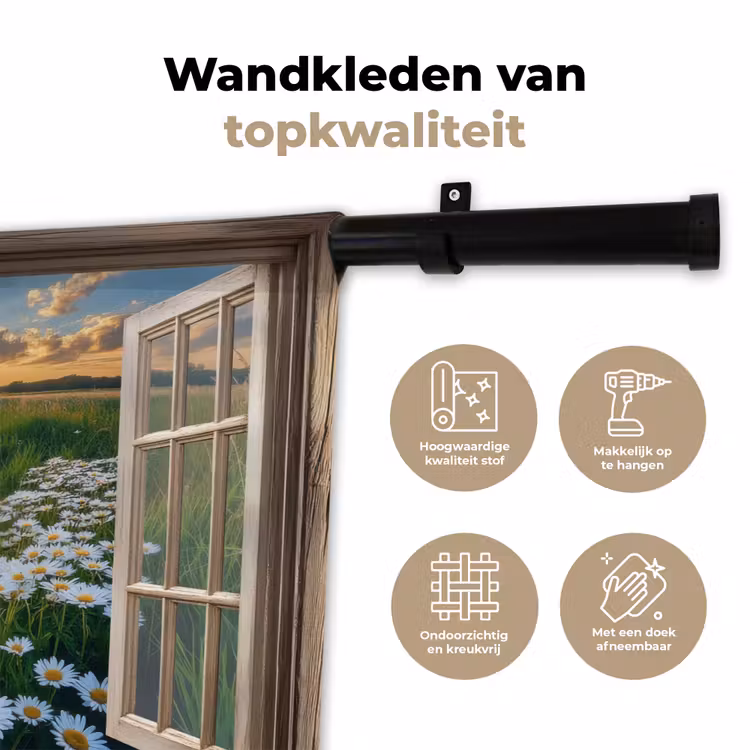 Doorkijk - Landschap - Raam - Water - Zonsondergang Wandkleed katoen klein -sfeer2