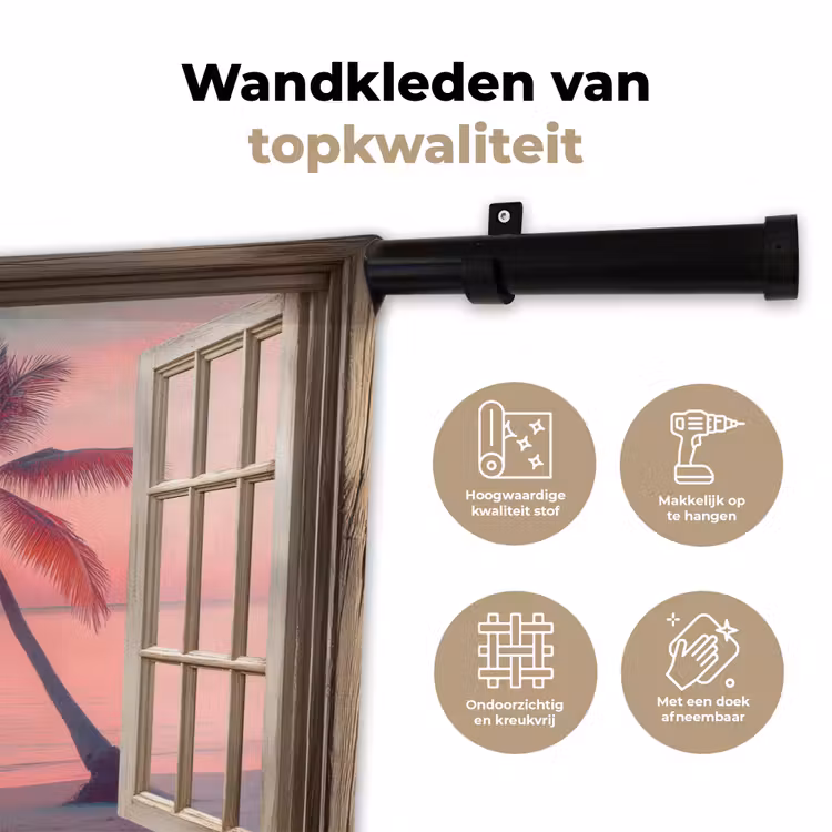 Doorkijk - Strand - Palmboom - Tropisch Wandkleed katoen klein -sfeer2