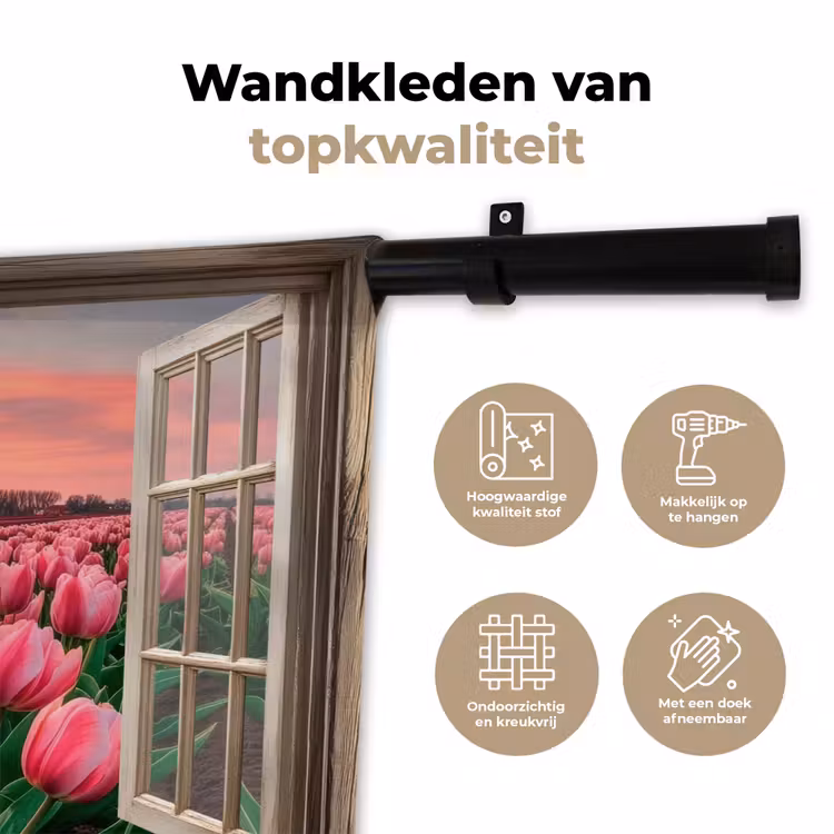 Doorkijk - Tulpen - Bloemen - Molen - Raam Wandkleed katoen klein -sfeer2